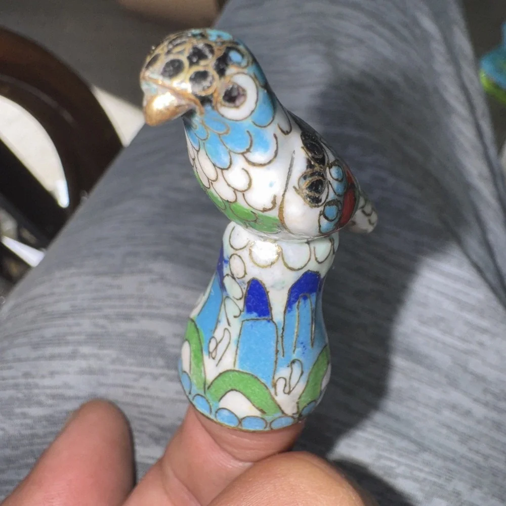 Vintage Oriental Cloisonné Parrot Bird Enamel Sewing‎ Thimble